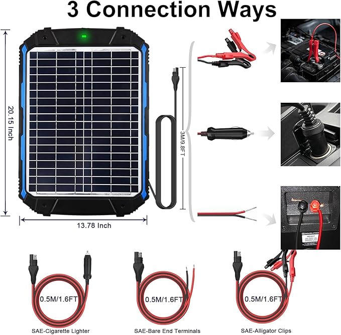 SUNER POWER 18W 12V Solar Battery Trickle Charger & Maintainer PRO, Built-in - Image 5