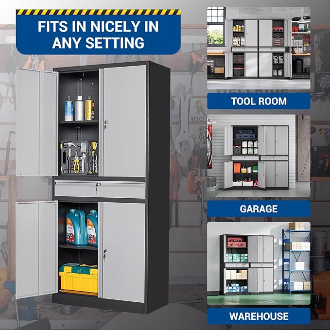71" Metal Cabinet-Black&Gray Heavy Duty Storage File Cabinet Steel Tool Cabinets - Image 5