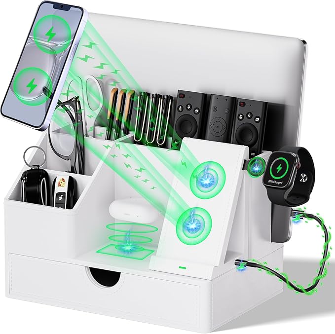Sleek White PU Leather Charging Station by LADSTAG