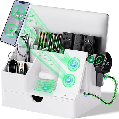 Sleek White PU Leather Charging Station by LADSTAG