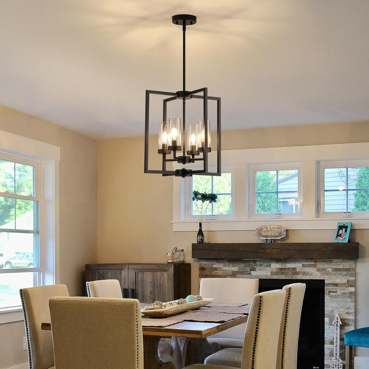 Black Chandeliers for Dining Room, 4-Light Entryway Chandelier for Foyer, 15....