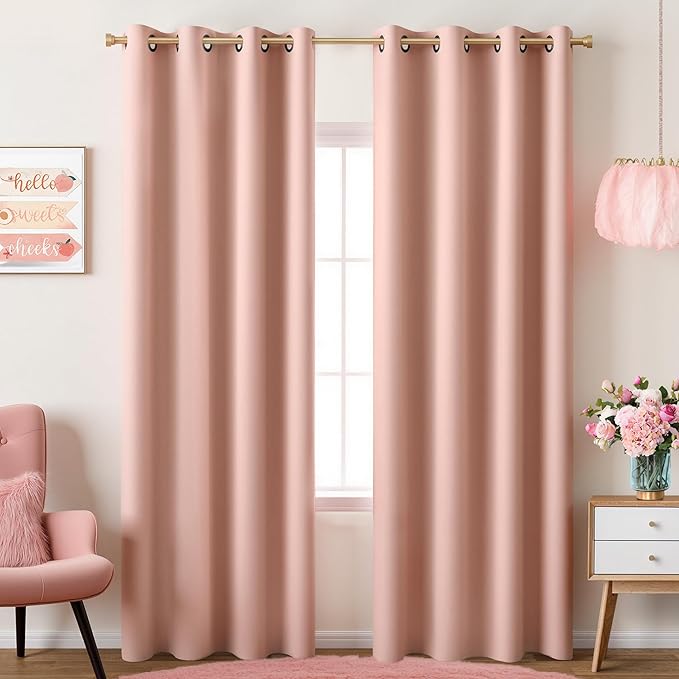 KOUFALL Blush Pink Curtains Blackout 96 Inch Long 2 Panels, Boho Neutral by KOUFALL
