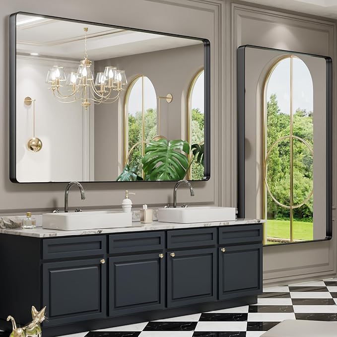 LOAAO 60X40 Inch Black Metal Framed Bathroom Mirror - Image 4