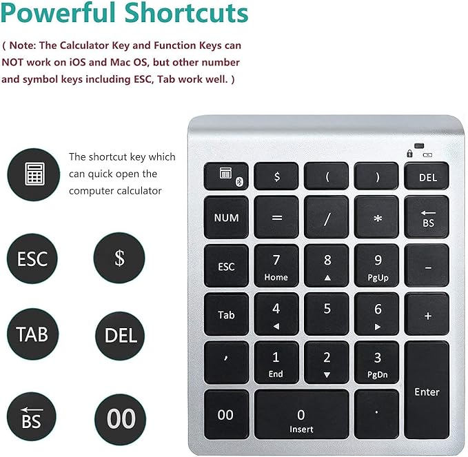 Lekvey Bluetooth Number Pad, 10 Keys Numeric Keypad Portable Wireless Bluetooth - Image 3