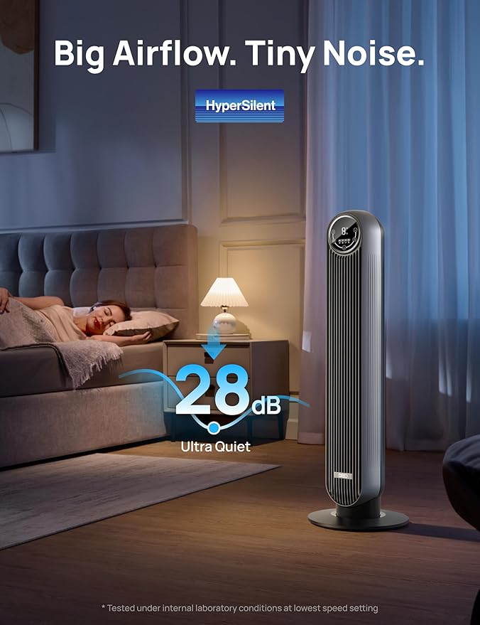 Dreo Tower Fan for Bedroom, 25ft/s Velocity Quiet Floor Fan, 90° Oscillating - Image 5