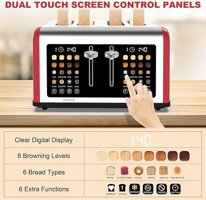 4 Slice Toaster Touch Screen, Stainless Steel Toasters Digital Timer, Dual - Image 5