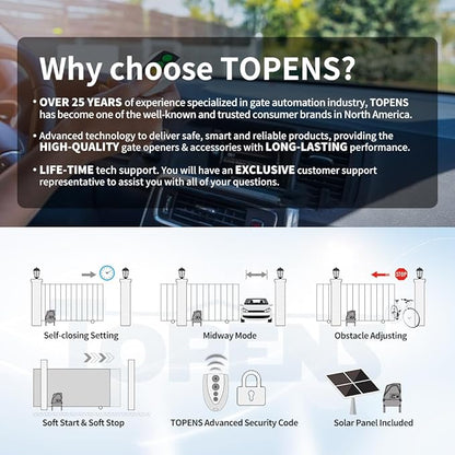 TOPENS DKC1100S Solar Sliding Gate Opener Chain Drive Automatic Gate Motor - Image 3