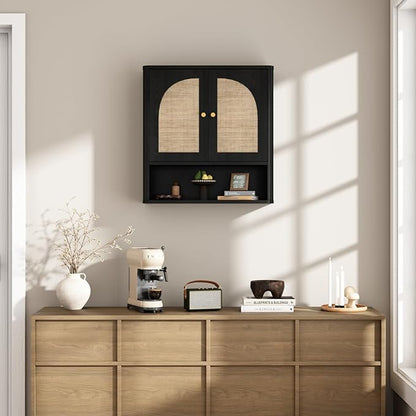 RUSTOWN Rattan Bathroom Wall Cabinet, Over The Toilet Storage Cabinets - Image 3