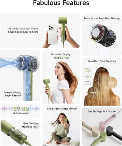 Laifen MINI Hair Dryer, Lightweight and Compact High Speed 200M Ionic Blow Dryer - Image 8