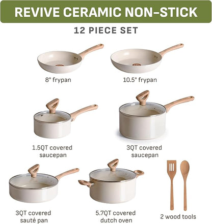 T-Fal Revive Ceramic Nonstick Cookware Set, Oven Safe Up to 350ºF, Includes - Image 2