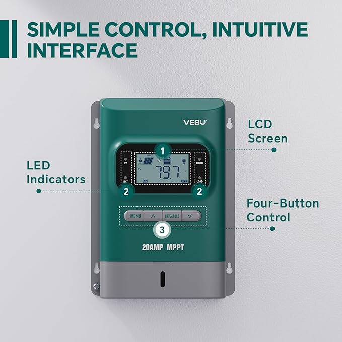 MPPT Solar Charge Controller 50V/20A, 12V/24V Auto, LCD Display, - Image 3
