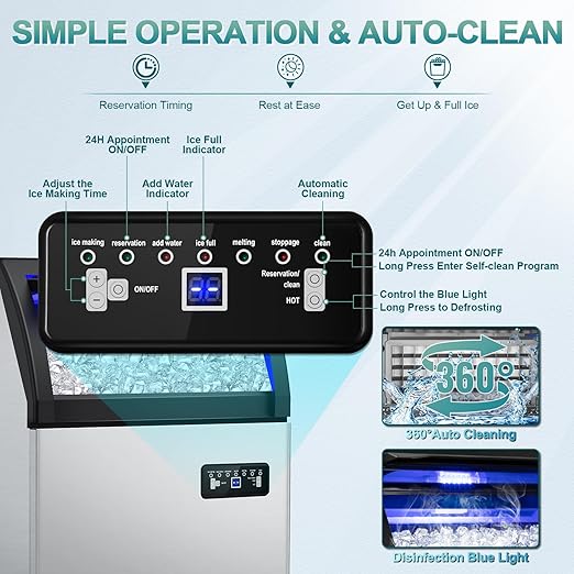Commercial Ice Maker Machine 250 Lbs/24H, 35 Lbs Ice Bin, Undercounter Ice - Image 2
