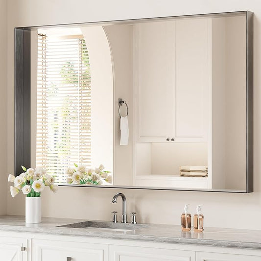 Koonmi 30x48 Inch Black Metal Framed Bathroom Mirror by KOONMI