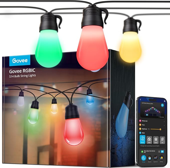 Govee Smart Outdoor String Lights H7029, 24ft RGBIC Outdoor Lights by Govee