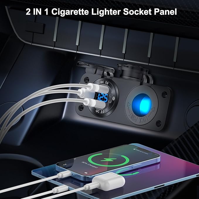 12V USB Outlet Marine Switch Panel Plug, PD3.0 and Dual QC3.0 USB Ports - Image 7