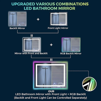 YEELAIT 36x30 Inch RGB LED Bathroom Mirror Front Light and RGB Backlit Lighted - Image 8