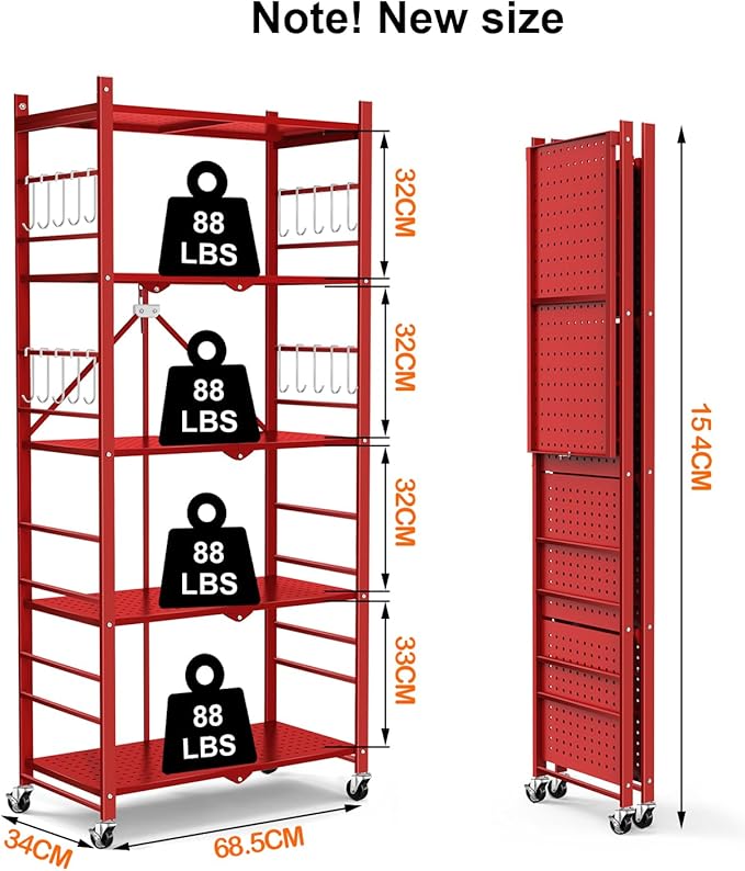 Storage Shelves with 20 Hooks, 5-Tier Foldable Shelves - Image 3