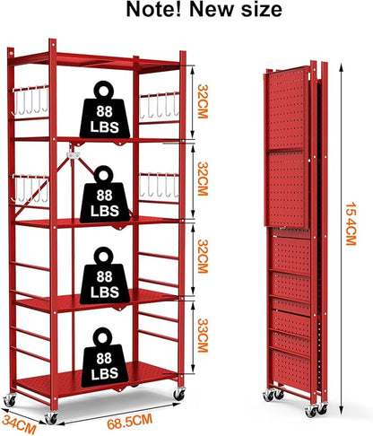 Storage Shelves with 20 Hooks, 5-Tier Foldable Shelves - Image 3