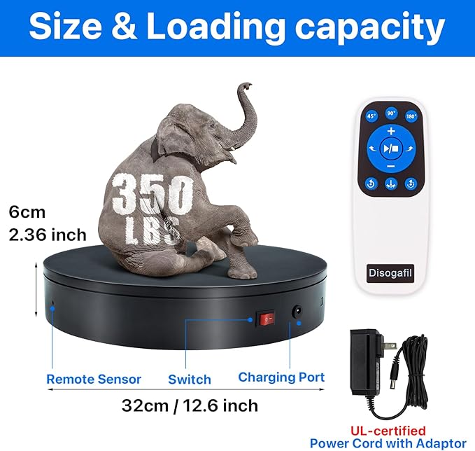 360 Rotating Platform, 12.6 Inch /32cm Motorized Electric Turntable, 350lbs - Image 2