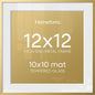 12x12 Gold Picture Frame, High-End Metal, 10x10 Mat, Glass | High End Aluminum, Tempered Glass, Acid-Free 10x10 Removable Mat, 12x12 in Edge-to-Edge Display 12x12, Wall Kit, Set Of 1
