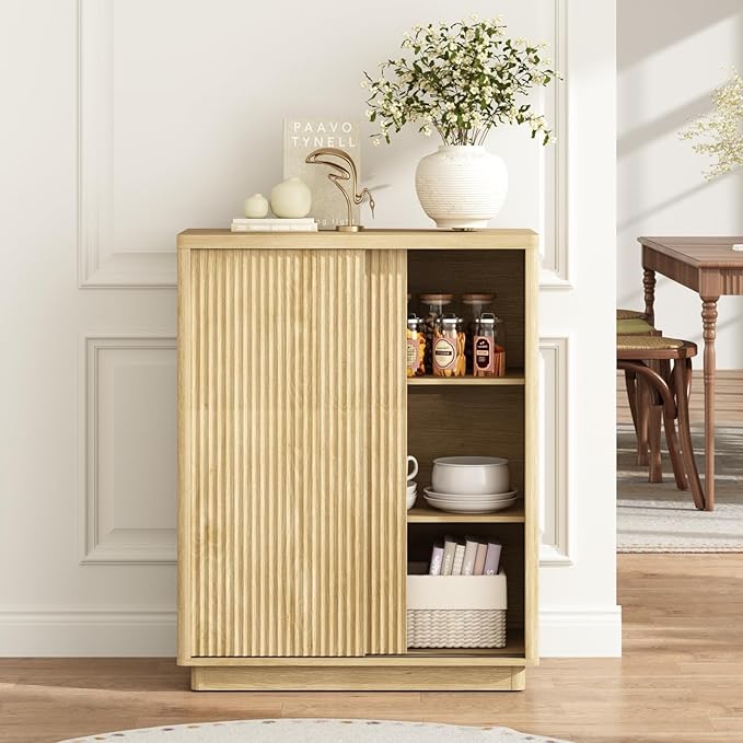 Fluted Shoe Cabinet with Sliding Door Set of 2, 6-Tier Large Hidden Storage - Image 7