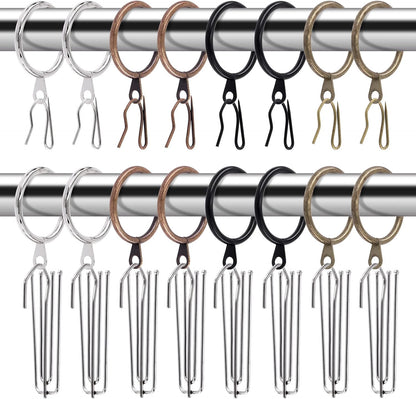 Glarks 120Pcs Antique Bronze Metal Drapery Curtain Hanging Rings with Stainless Steel 4 Prongs Curtain Pleat Hooks and Curtain Pin Hooks for Window Door Bathroom Curtain, 30mm Internal Diameter
