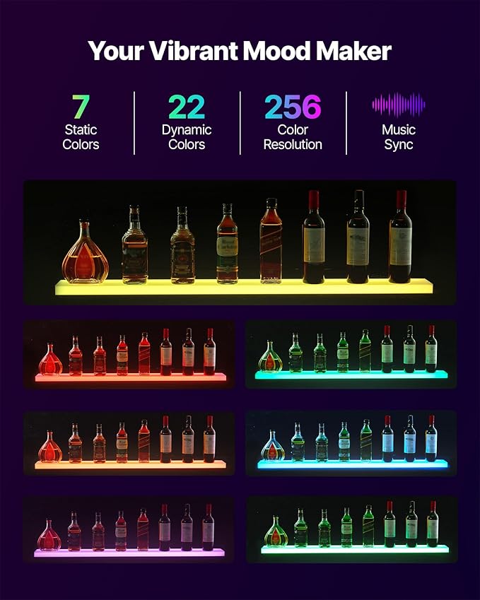 VEVOR LED Lighted Liquor Bottle Display, 1 Tier 48 Inches Whiskey Rack - Image 4