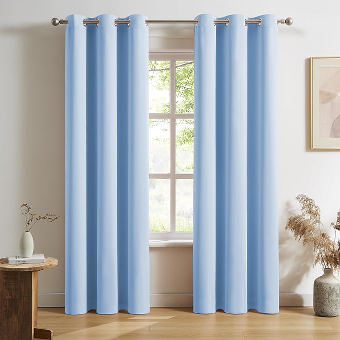 DUALIFE Sky Blue Blackout Curtains 84 Inch Length by DUALIFE