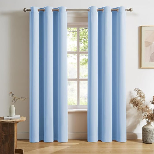 DUALIFE Sky Blue Blackout Curtains 84 Inch Length by DUALIFE