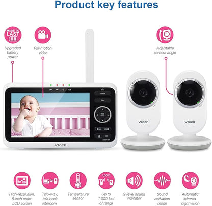VTech VM350-2 Baby Monitor, 2 Cameras, 1000ft Range, Night Vision, 2-Way Audio - Image 2