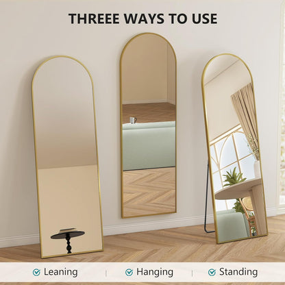 Arched Mirror Full Length, Upgraded 16"x59" Body Wall Mirrors with Shatter-Proof Glass, Floor Standing, Hanging or Leaning, Tall Arch Mirror with Stand Aluminum Alloy Frame for Bedroom Cloakroom