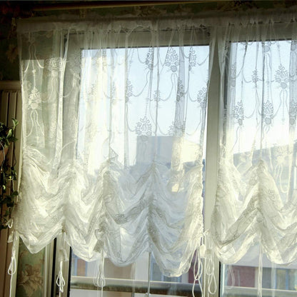 FADFAY Balloon Curtain Adjustable Tie-Up Off White Lace Semi Sheer Window Curtain Shade European Style Embroidered for Living Room Bedroom 1 Panel 78''78''