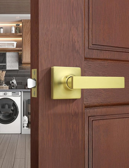 Mengico 1 Pack Passage Door Levers Gold Finish, No-Locking Keyless Square Door by Mengico