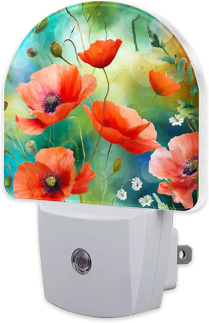 sndheke Watercolor Red Poppies Flower Night Light, Abstract Colorful Floral by sndheke