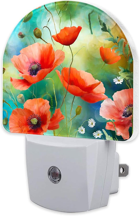 sndheke Watercolor Red Poppies Flower Night Light, Abstract Colorful Floral by sndheke