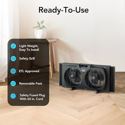 Comfort Zone Window Fan for Bedroom, 9 inch 3 Speed Dual Fans - Image 7