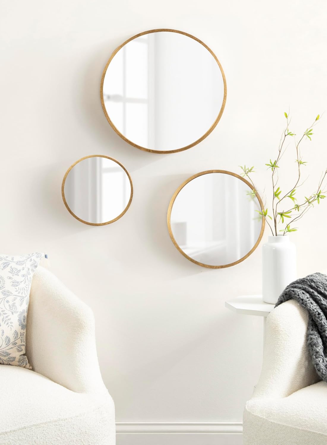 Kate and Laurel Travis Modern Round Wall Mirror Set; Set of 3; Varying Sizes; Gold; Decorative Three-Piece Circle Mirror Set for Use as Bathroom Mirror Decor or Gallery Wall Mirrors