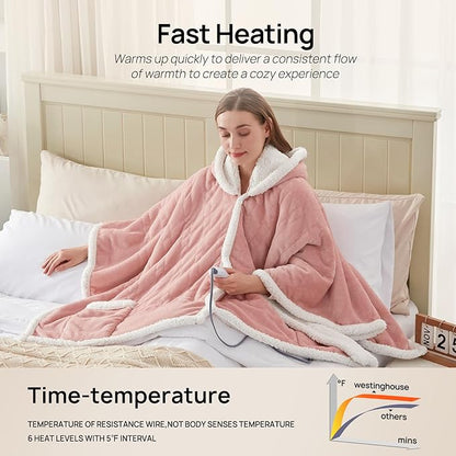 Westinghouse Wearable Heated Throw Blanket, Electric Heated Wrap Poncho Shawl - Image 5