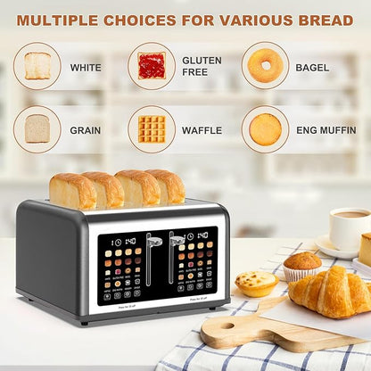 4 Slice Toaster Touch Screen, Stainless Steel Toasters Digital Timer, Dual - Image 4
