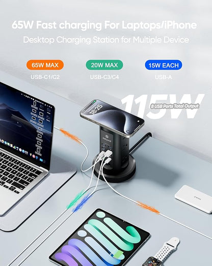 Kakyanill 115W USB Charging Station, Surge Protector Power Strip Tower - Image 3