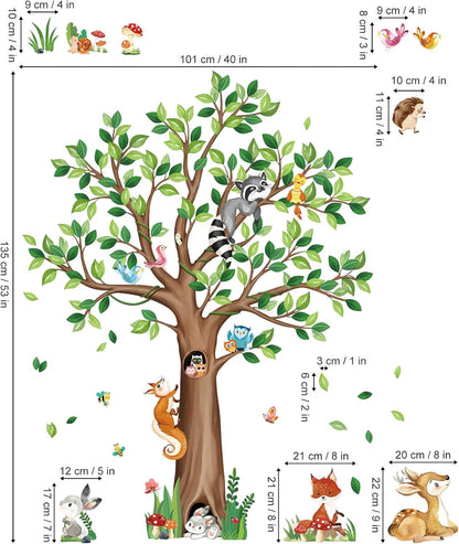decalmile Woodland Animals Tree Bear Fox Deer Wall Decals Stickers (XL)
