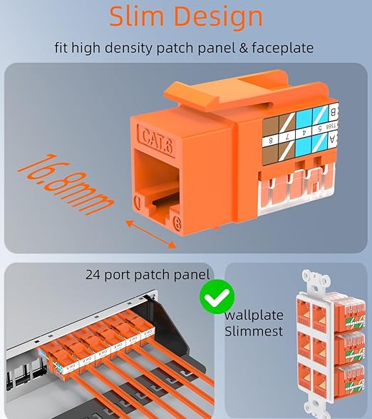 Rapink RJ45 Keystone Jack Cat6 10G Support, Keystone Jacks UTP 25 Pack - Image 2
