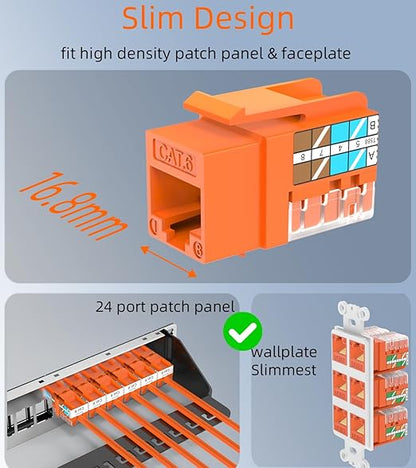 Rapink RJ45 Keystone Jack Cat6 10G Support, Keystone Jacks UTP 25 Pack - Image 2