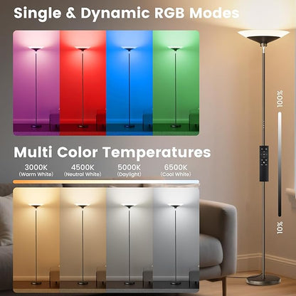 SIBRILLE RGB Torchiere Floor Lamp - 30W Dimmable LED Standing Lamp - Image 3