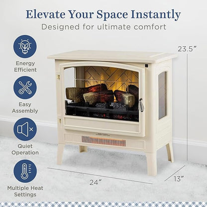 Country Living Infrared Freestanding Electric Fireplace Stove Heater in Cream | - Image 6