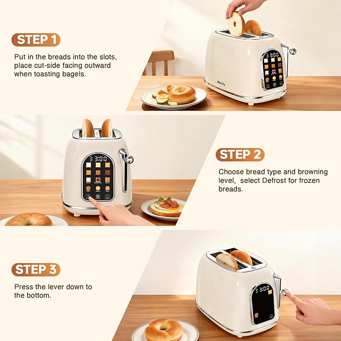 Mecity Toaster 2 Slice, Touch Screen Wide Slot Retro Toaster - Image 7