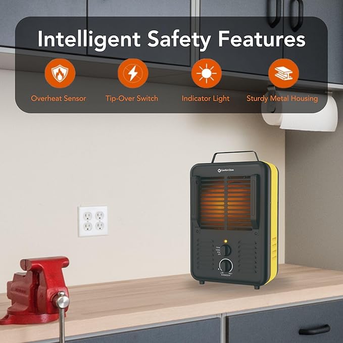 Comfort Zone 1, 500-Watt Milkhouse Style Electric Portable Utility Heater - Image 3