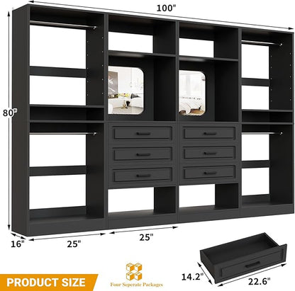 Unikito Closet System with Drawers, 100” Wood Closet Organizer with Hanging - Image 7
