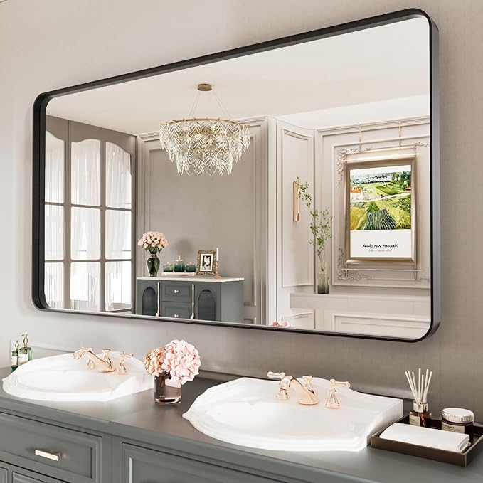 LOAAO Black Metal Framed Bathroom Mirror - Image 8
