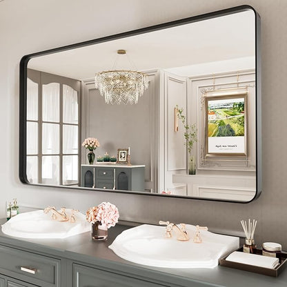 LOAAO Black Metal Framed Bathroom Mirror - Image 8